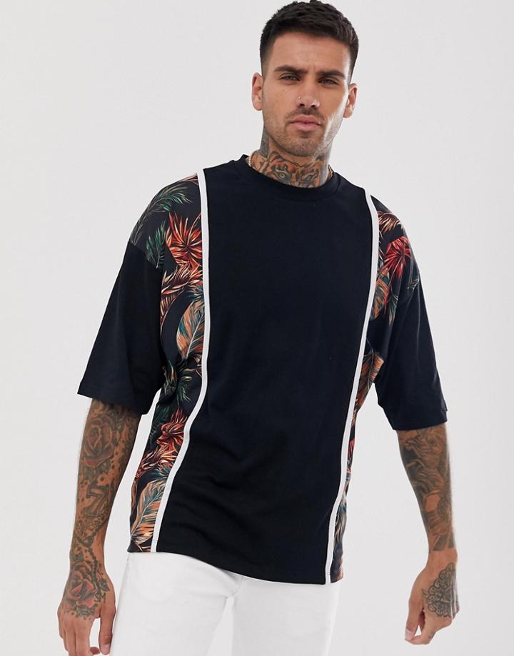 Asos Design Oversized T-shirt With Color Block Print Panels-black