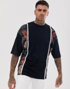 Asos Design Oversized T-shirt With Color Block Print Panels-black