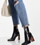 Asos Design Wide Fit Embrace Leather High-heeled Square Toe Boots In Black