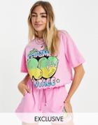 Reclaimed Vintage Inspired Matching Cropped T-shirt With Cartoon Logo Print In Pink