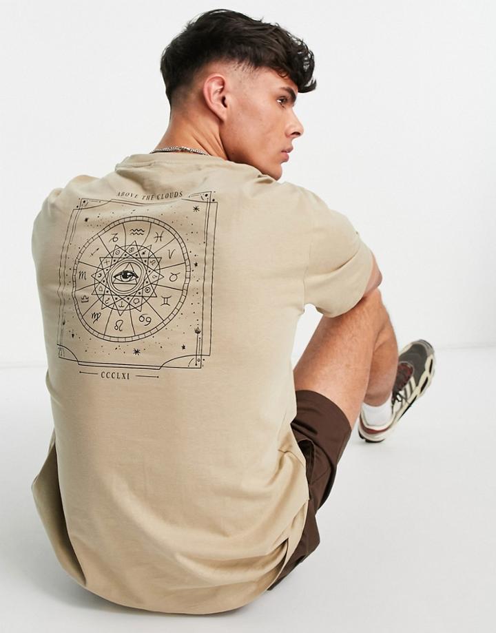 Only & Sons Oversized T-shirt With Mystic Back Print In Beige-neutral