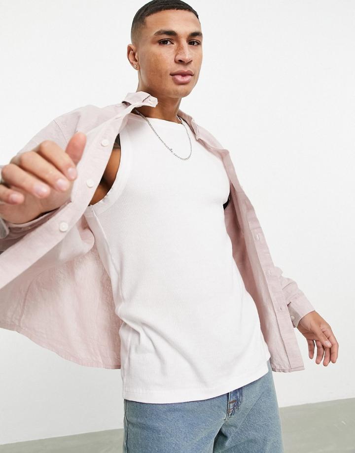 Asos Design Relaxed Fit Button Collar Linen Shirt In Pink