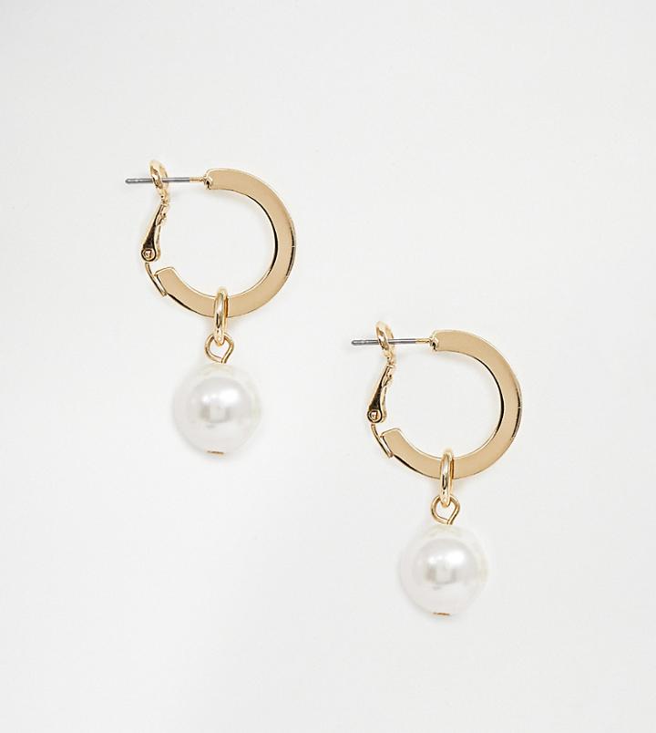 Monki Faux Pearl Drop Hoop Earrings In Gold - Gold