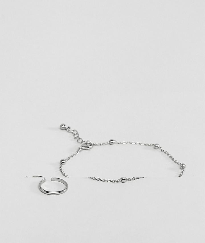 Asos Pack Of 3 Ball Chain Anklet And Toe Rings - Silver