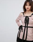 Lost Ink Top With Eyelet Tie Details - Pink