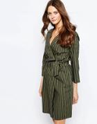 Ichi Andora Striped Tie Waist Dress - Grape Leaf