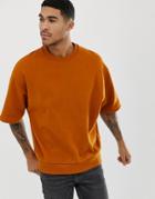 Asos Design Oversized Short Sleeve Sweatshirt In Dark Orange - Orange
