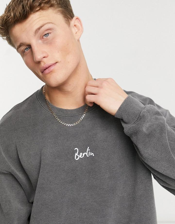 Topman Berlin Print Sweatshirt In Washed Black