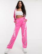 Namilia Velour Sweatpants With Rhinestone Flames - Pink
