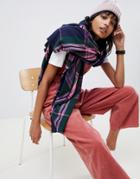 Asos Design Scarf In Pink And Navy Check - Pink
