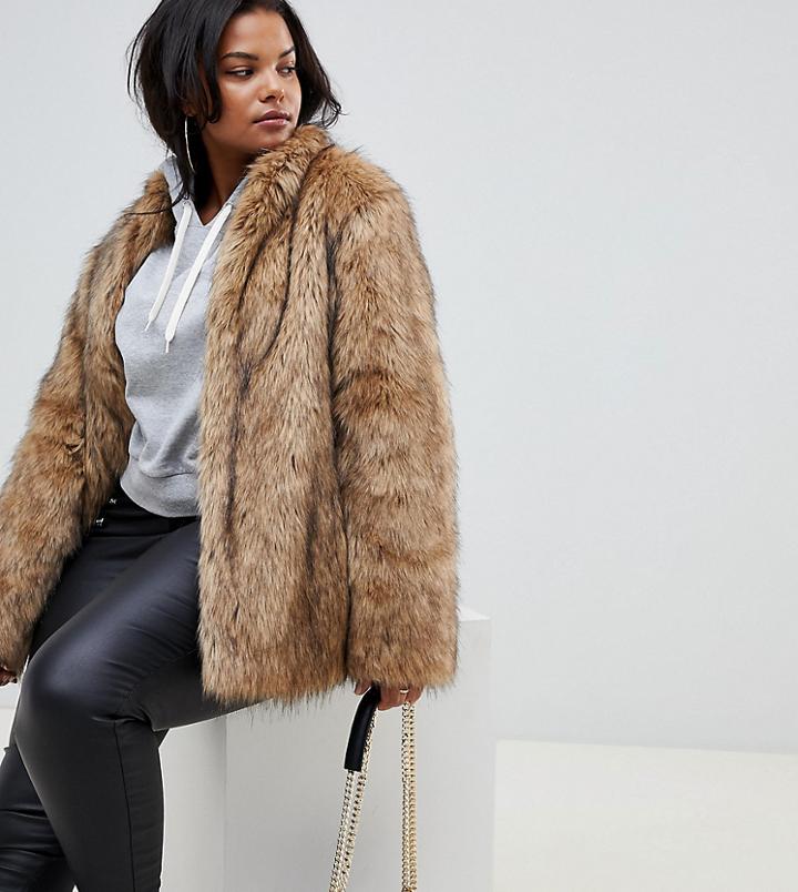 Asos Design Curve Stand Collar Faux Fur Coat - Purple