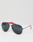 7x Avaitor Sunglasses With Red Frame Detail - Red