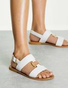 Asos Design Fenix Leather Ring Detail Flat Sandals In White