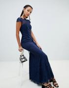 Chi Chi London Premium Lace Maxi Dress - Navy
