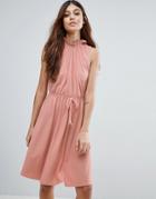 Club L High Neck Dress With Gathered Waist - Pink