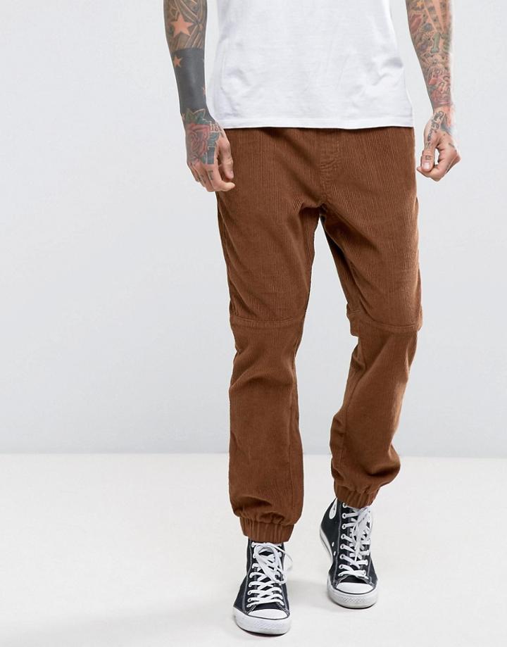 Asos Tapered Cord Joggers In Rust - Brown