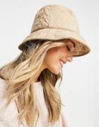 Glamorous Bucket Hat In Quilted Beige Satin-neutral