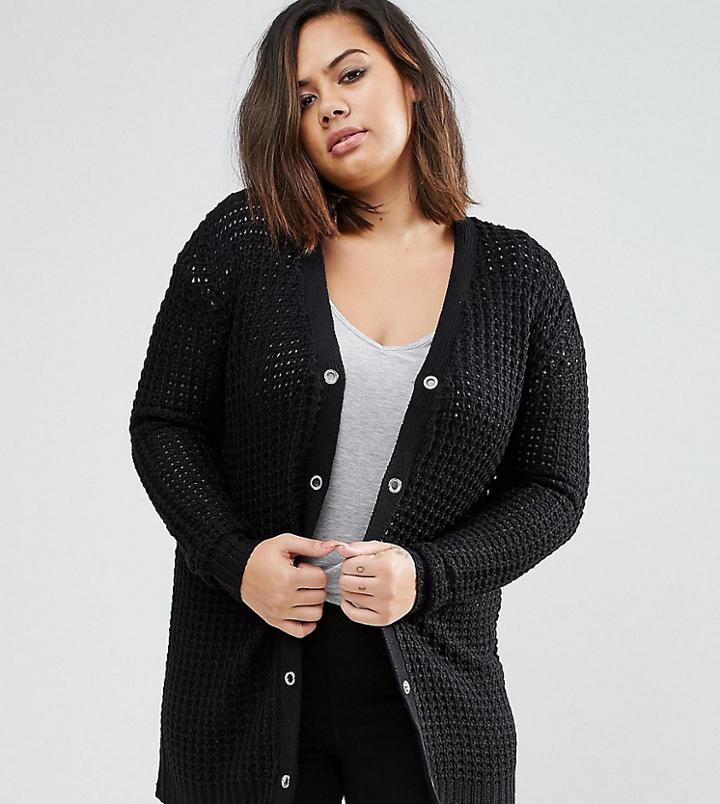 Brave Soul Plus Cardigan With Eyelet Detail - Black