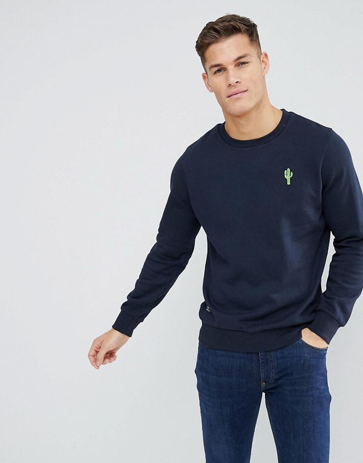 Threadbare Cactus Embroidery Crew Neck Sweater - Navy