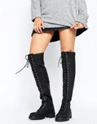 Asos Kobus Lace Up Over The Knee Boots - Black