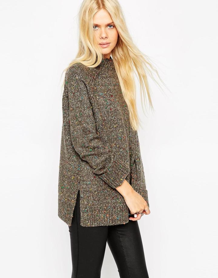 Asos Sweater In Tweed With Zip - Mono