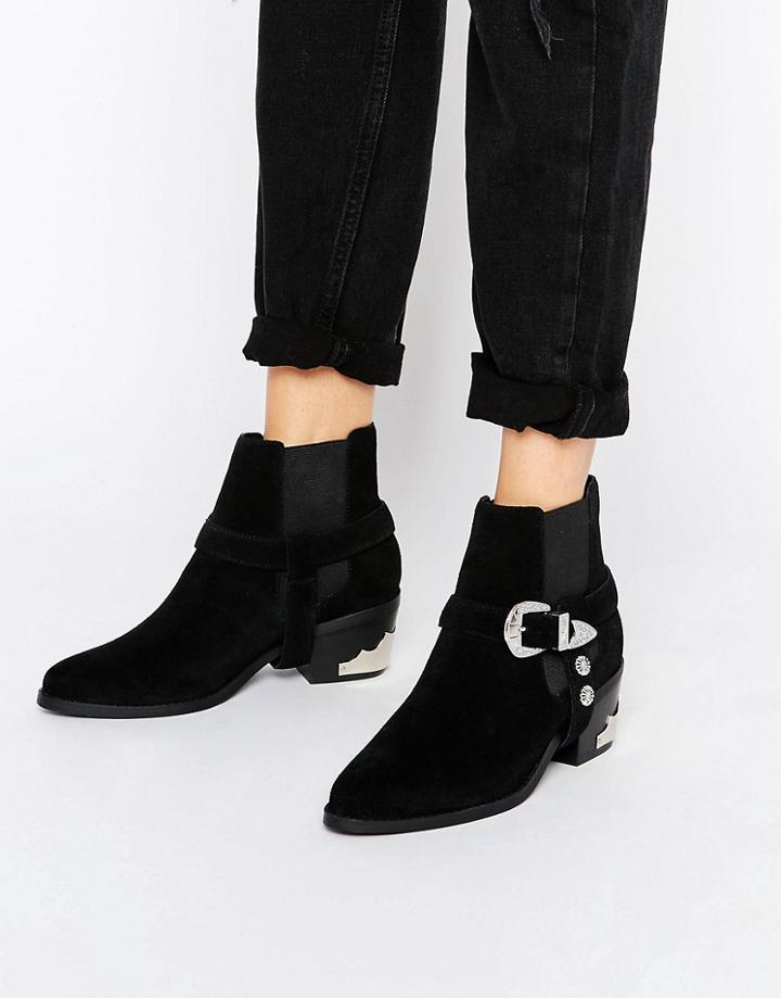 Asos Roto Suede Western Boots - Black