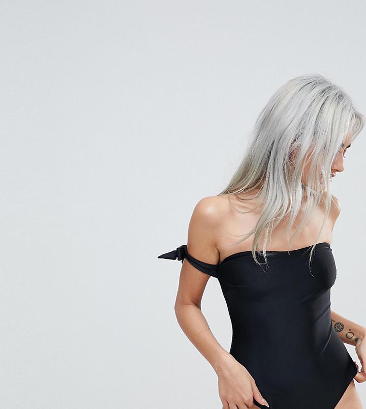 Asos Petite Bardot Bunny Tie Swimsuit - Black