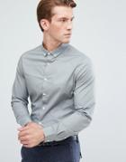 Asos Slim Shirt In Gray With Button Down Collar - Gray