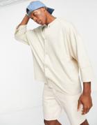Asos Desgin Oversized Jersey Shirt With Double Layer Sleeve In Beige-neutral