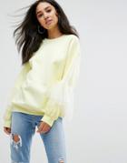 Missguided Oversized Tulle Ruffle Sleeve Sweat Top - Yellow