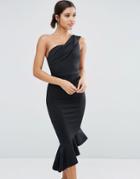 Asos Scuba One Shoulder Peplum Midi Dress - Black