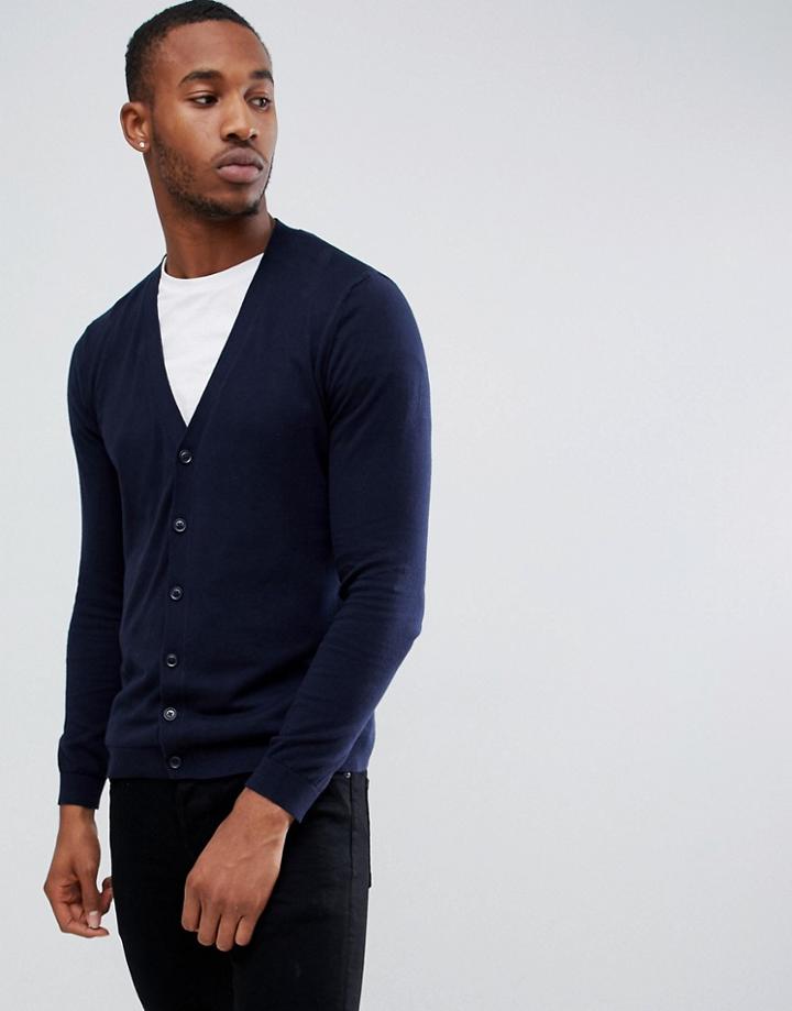 Asos Design Cotton Cardigan In Navy