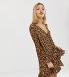 Asos Design Petite Leopard Print Button Through Mini Dress-multi