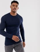 Asos Design Organic Muscle Long Sleeve T-shirt In Navy