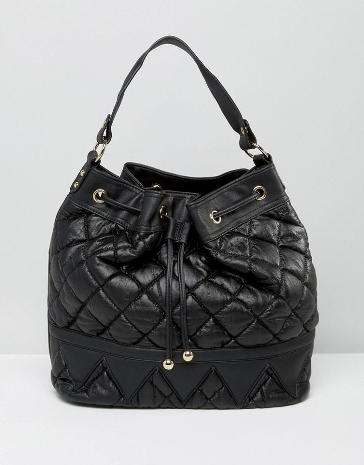 Liquorish Quilted Bucket Bag - Black