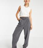 Flounce London Petite Straight Leg Pants With Pleated Front In Gray - Part Of A Set-grey