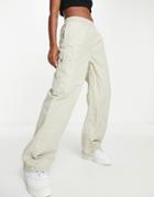 Topshop Low Rise Casual Cargo Pants With Internal Waistband Branding In Sage-green