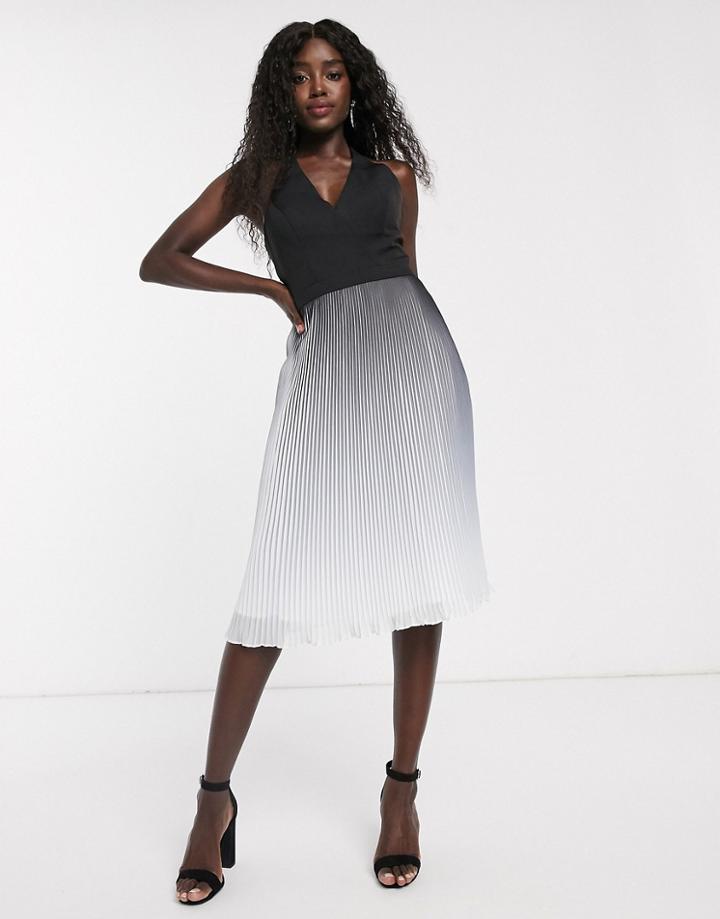 Chi Chi London Pleated Midi Dress In Black Ombre