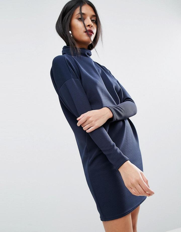 Asos Turtleneck Rib Slouch Dress - Navy