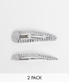 Asos Design Pack Of 2 Snap Hair Clips In Crystal-silver