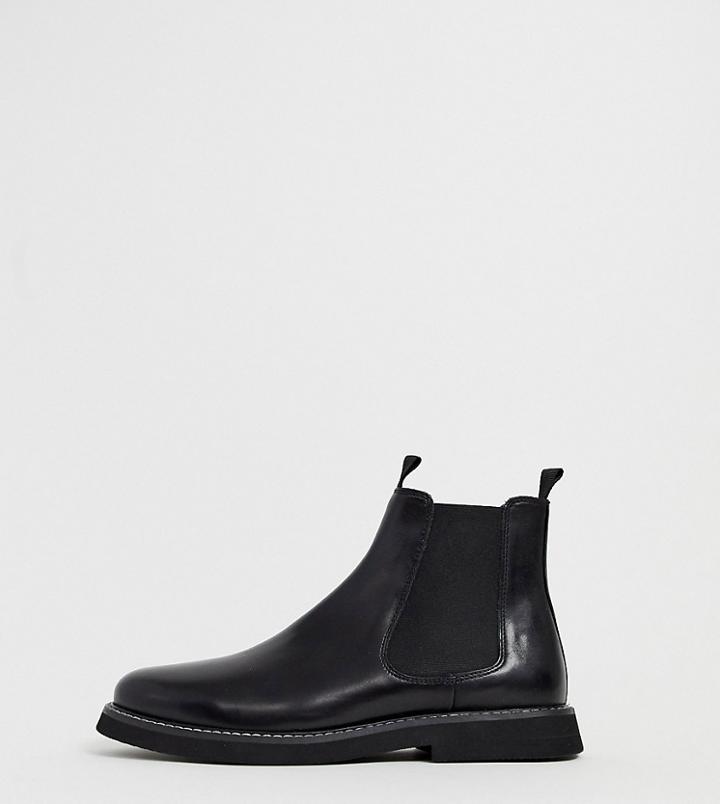 Asos Design Wide Fit Chelsea Boots In Black Leather With Chunky Sole