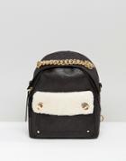 New Look Mini Faux Shearling Backpack - Black