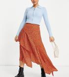 Asos Design Petite Ruffle Midi Skirt In Orange Non Print-multi