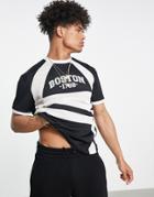 Asos Design T-shirt In Black And White Sporty Mesh With Boston City Print