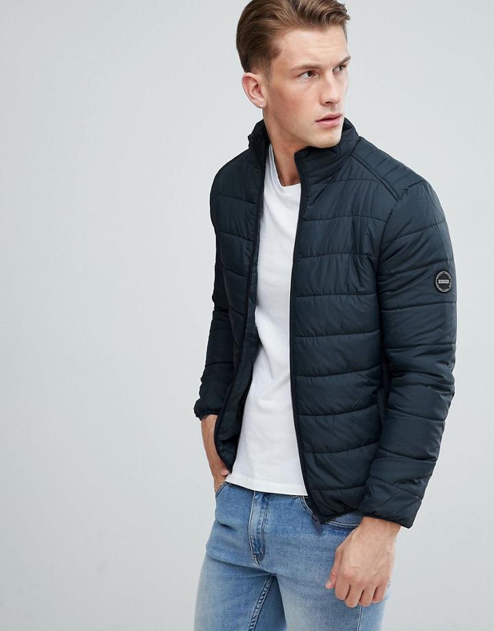 Brave Soul Padded Zip Through Jacket - Navy