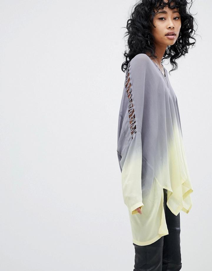 Religion Oversize Top In Dip Dye - Gray