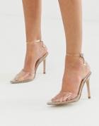 Asos Design Pixie Pointed High Heels With Studs - Beige