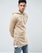 Avior Longline Hoodie With Laced Sides - Tan