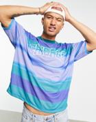 Asos Design Oversized Stripe T-shirt In Green With Chicago City Print - Multi