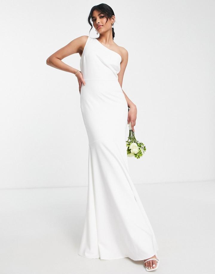 True Violet Bridal One Shoulder Fishtail Maxi Dress In Ivory-white